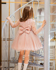 Rochie roz eleganta din tulle cu cristale si fulgi naturali pentru fete - Emely