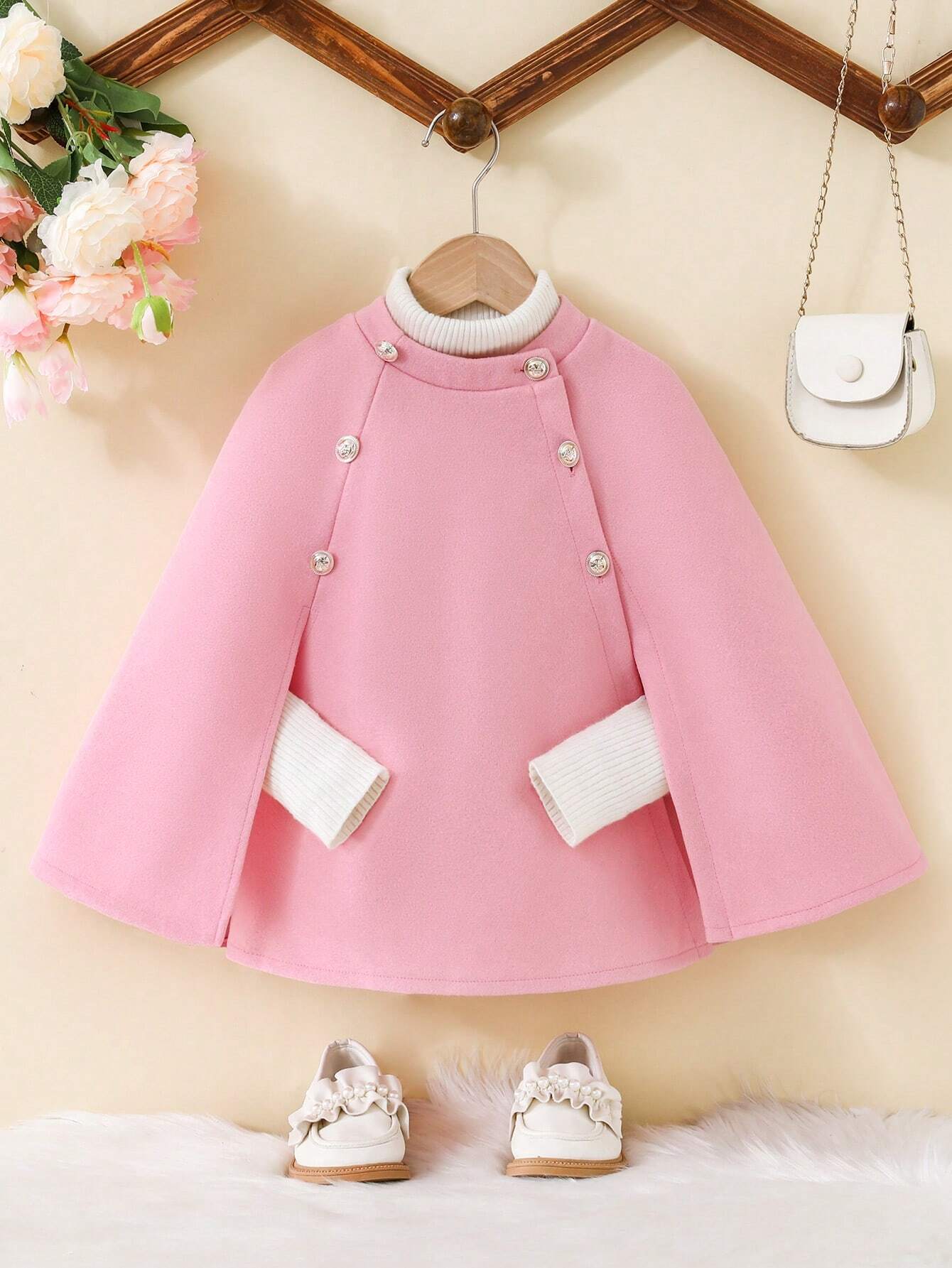 Capa rosie eleganta din stofa pentru fete - Emily - 0 | YEO