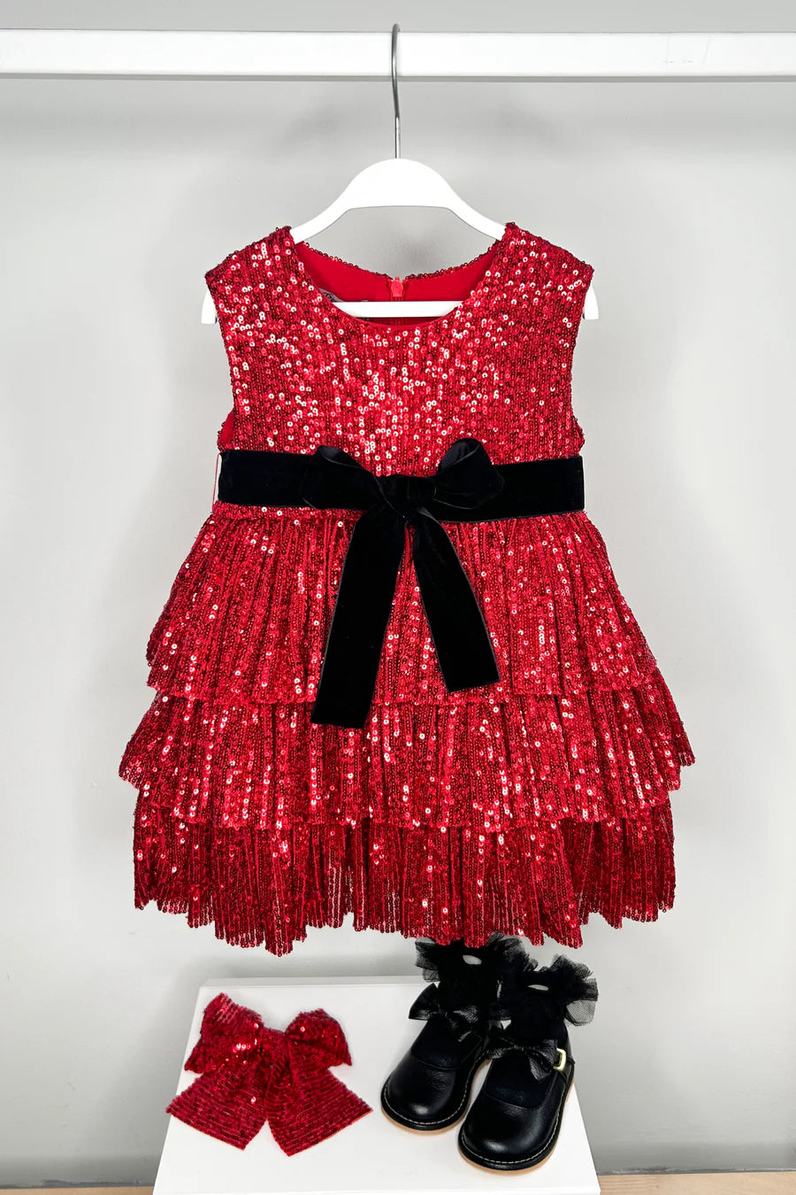 Rochie rosie elegantă din paiete pentru fete - 4-5 ani