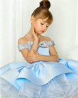 Rochie bleu eleganta cu fundita argintie pentru fete - Elsa