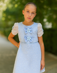 Rochie bleu elegantă din dantelă brodată cu perle și paiete - Lara