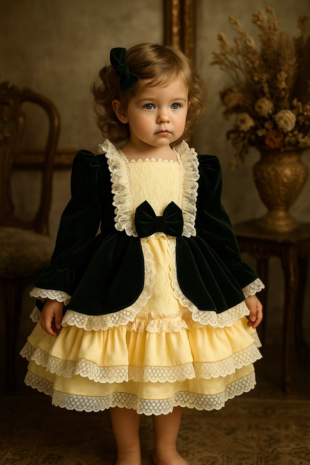 Rochie vintage din catifea verde pentru fete - 9 ani - LIVRARE 24H