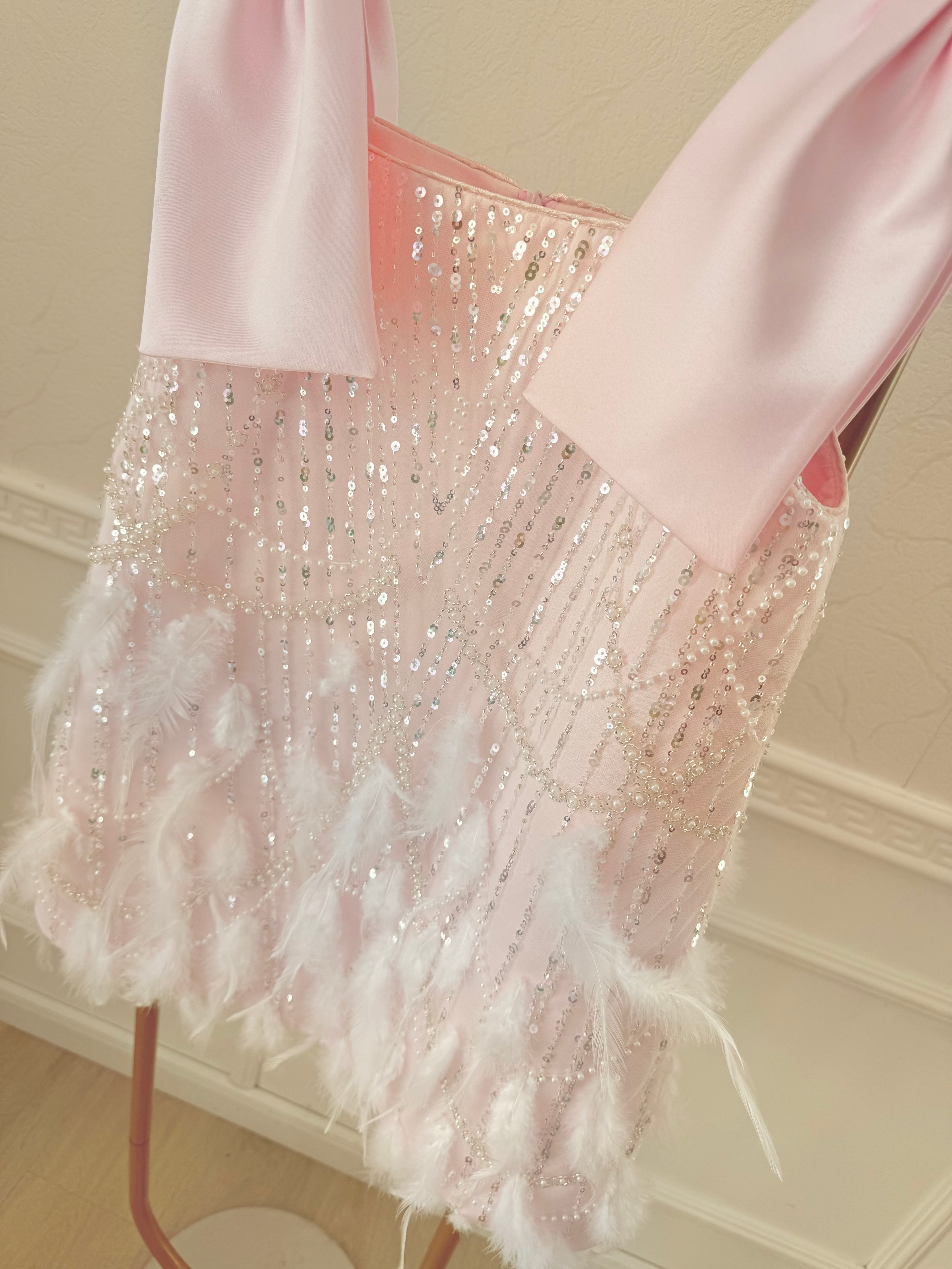 Rochie roz elegantă din dantelă și fulgi naturali pentru fete - Haven