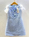 Rochie bleu elegantă din dantelă brodată cu perle și paiete - Lara