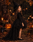 Rochie Halloween de vrăjitoare cu trena din tul negru + pălărie pentru fete – Blackie