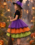 Rochie Halloween din catifea neagra si tul pentru fete + palarie - Calypso
