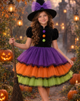 Rochie Halloween din catifea neagra si tul pentru fete + palarie - Calypso