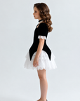 Rochie neagră din catifea cu dantelă Chantilly albă pentru fetițe - Elia