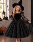 Rochie Halloween tul negru glitter + palarie pentru fete - Stella