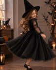 Rochie Halloween tul negru glitter + palarie pentru fete - Stella