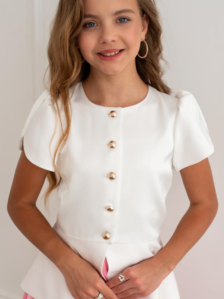 Compleu elegant din tafta cu fusta roz si sacou alb - Ines