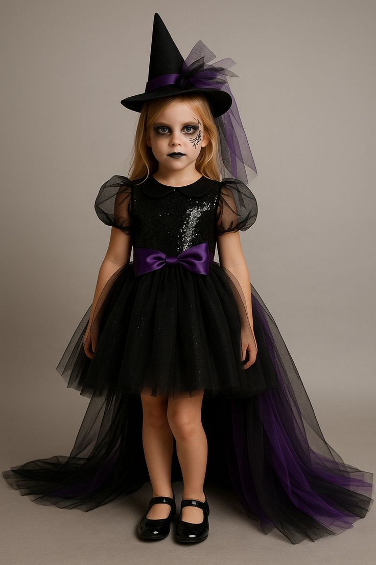Rochie neagru si mov cu trena Halloween Party pentru fete - 22