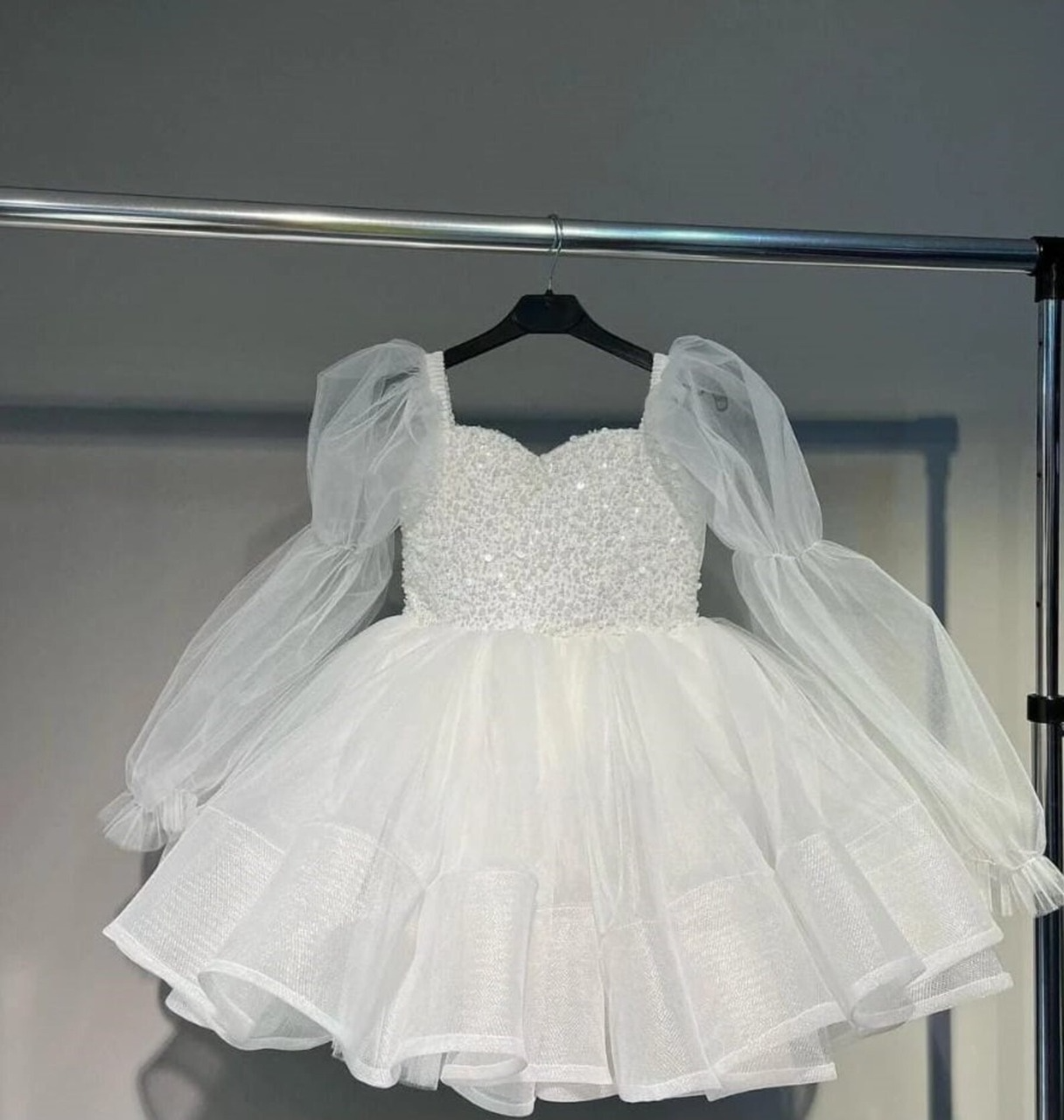 Rochie alba eleganta din dantela si tulle, pentru fete - Lilibet