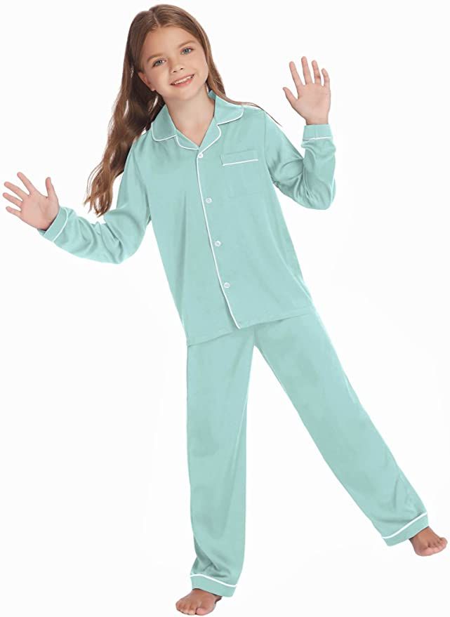 Pijama Fete, satin verde menta - Personalizare Broderie