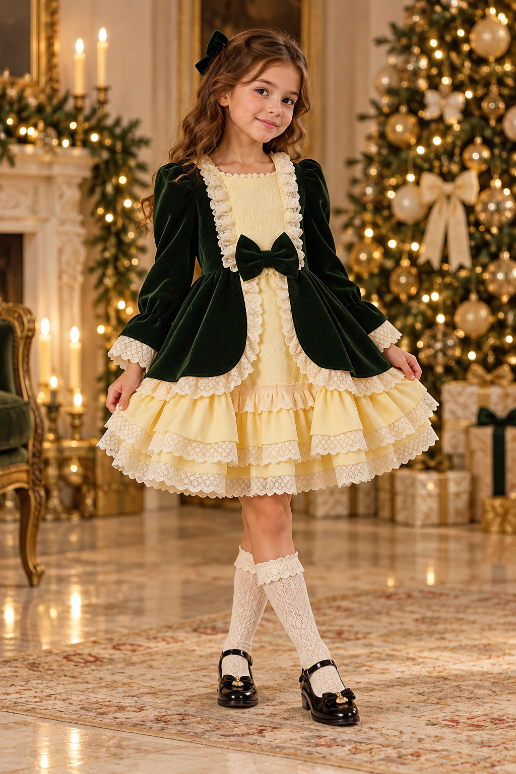Ținute asortate pentru fată și băiat, rochie și costum din catifea verde - Jad