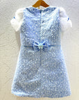 Rochie bleu elegantă din dantelă brodată cu perle și paiete - Lara