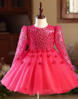 Rochie roz fuchsia eleganta pentru fete, din dantela brodata - Denisa