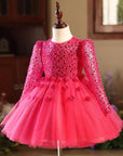 Rochie roz fuchsia eleganta pentru fete, din dantela brodata - Denisa
