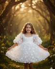 Rochie alba eleganta cu tull si fluturi pentru fete - Marta