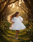 Rochie alba eleganta cu tull si fluturi pentru fete - Marta
