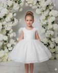 Rochie alba eleganta din dantela cu perle si paiete pentru fete - Nicole