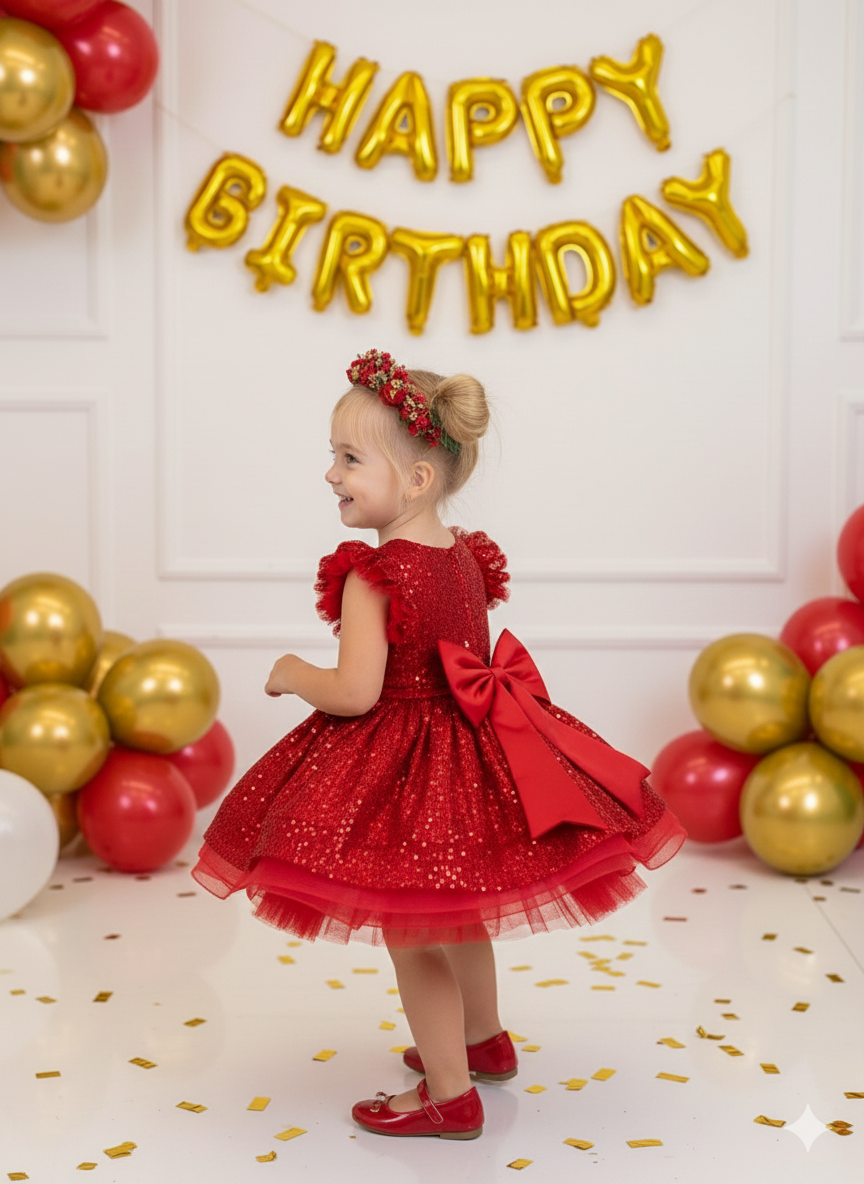 Rochie rosie eleganta din paiete pentru fete - Kiara