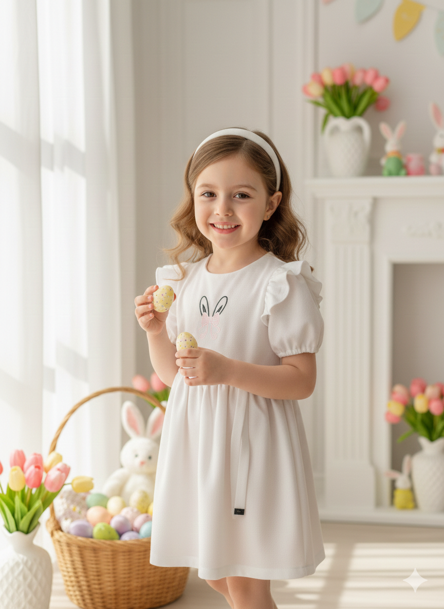 Rochie casual din in cu broderie pentru fete - Zury