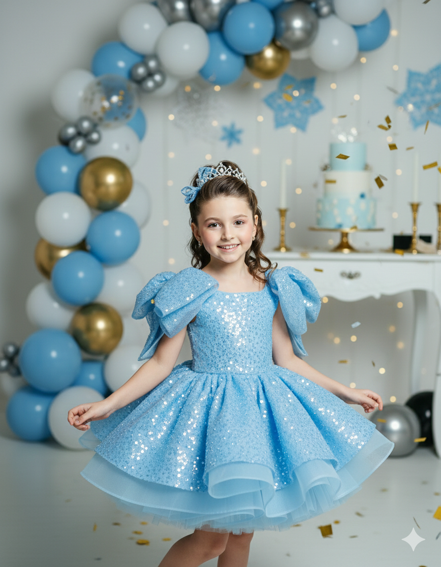 Rochie aurie eleganta din dantela cu perle si paiete pentru fete - Miriam