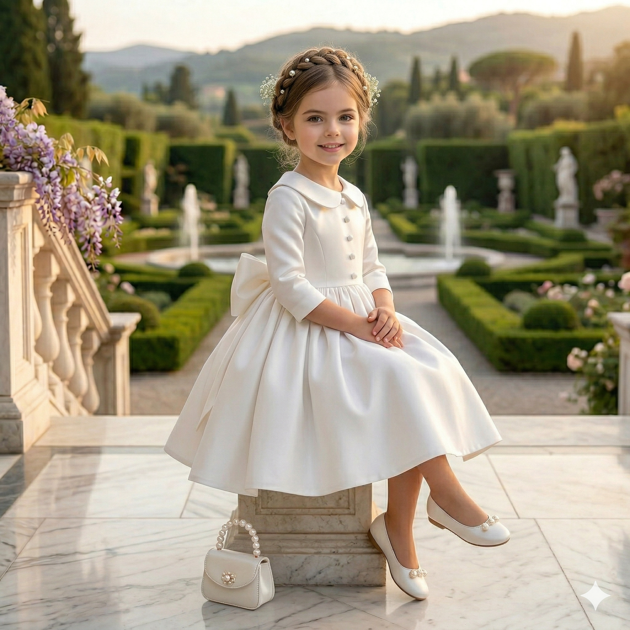 Rochie alba eleganta din tafta pentru fete - Eva