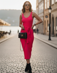 Rochie fucsia tricotata pentru dama
