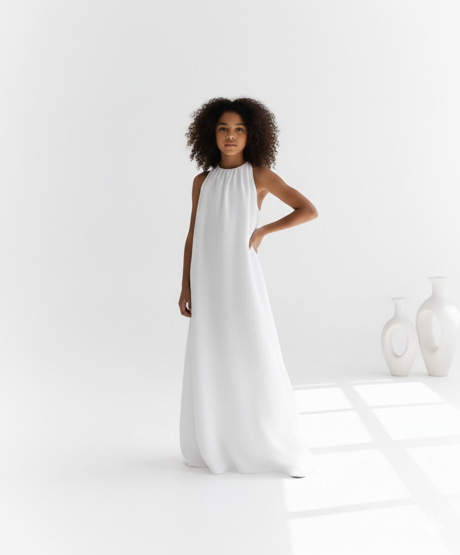 Rochie neagra lunga din muselina pentru fete - Destiny