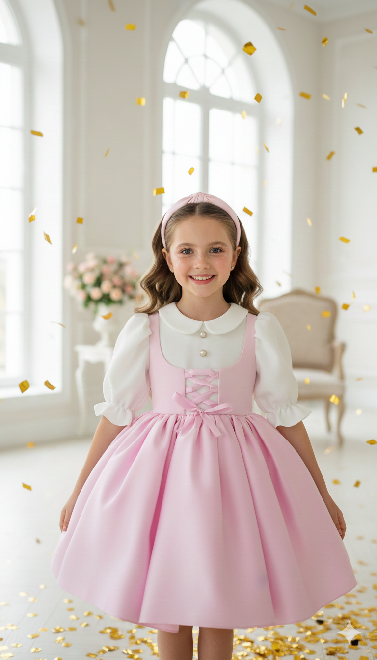 Rochie vintage din stofa roz pentru fete - 6 ANI - LIVRARE 24H