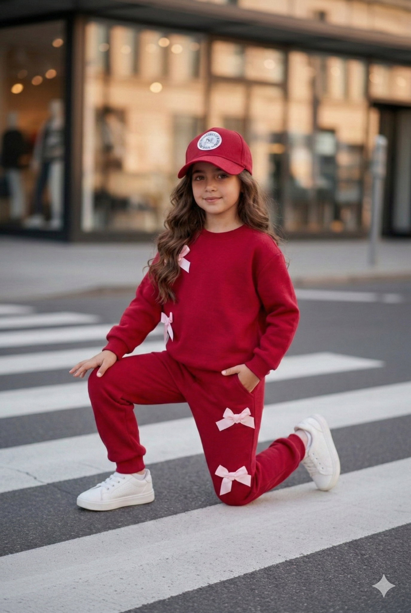 Trening casual rosu cu fundite pentru fete - Miky