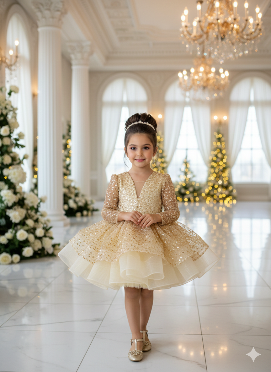 Rochie aurie eleganta pentru fete, din dantela - Julieta