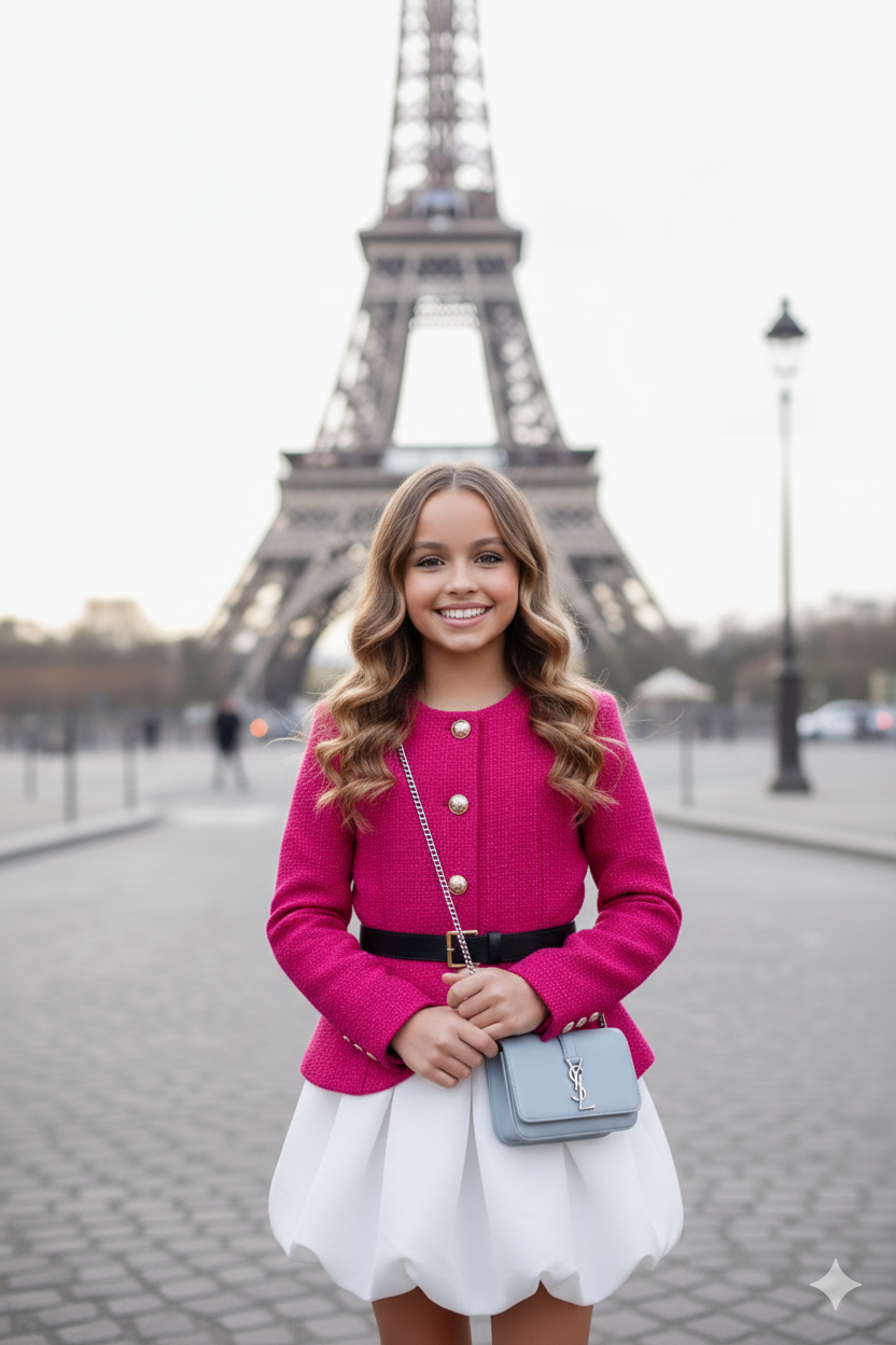 Compleu din tweed negru si fusta alba pentru fete - Sierra