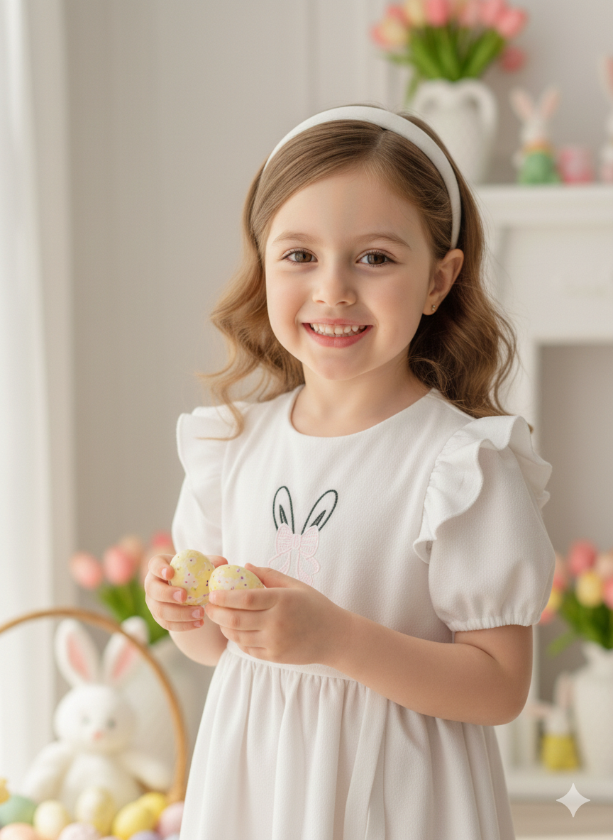 Rochie casual din in cu broderie pentru fete - Zury