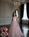 Rochie roz lunga eleganta pentru fete, din tulle si dantela - Polina