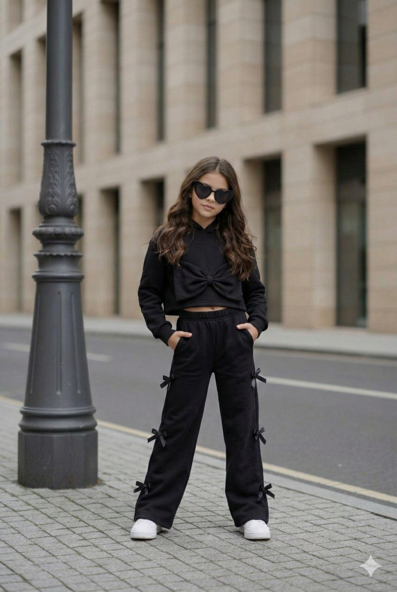 Trening casual roz cu pantalon evazat pentru fete - Sidney