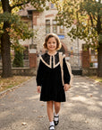 Rochie casual din catifea neagra si guler cu paiete pentru fete - Vera