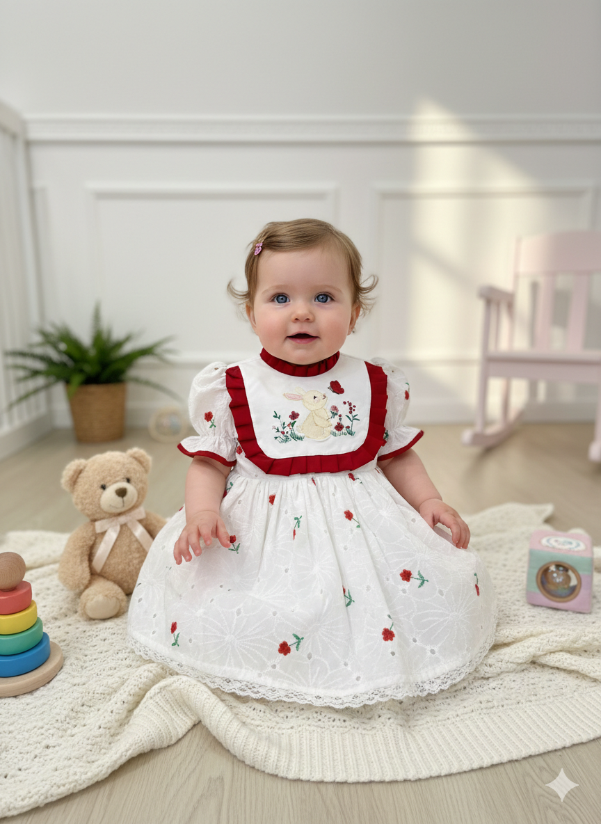 Rochie din bumbac brodat cu floricele pentru fete - Sienna