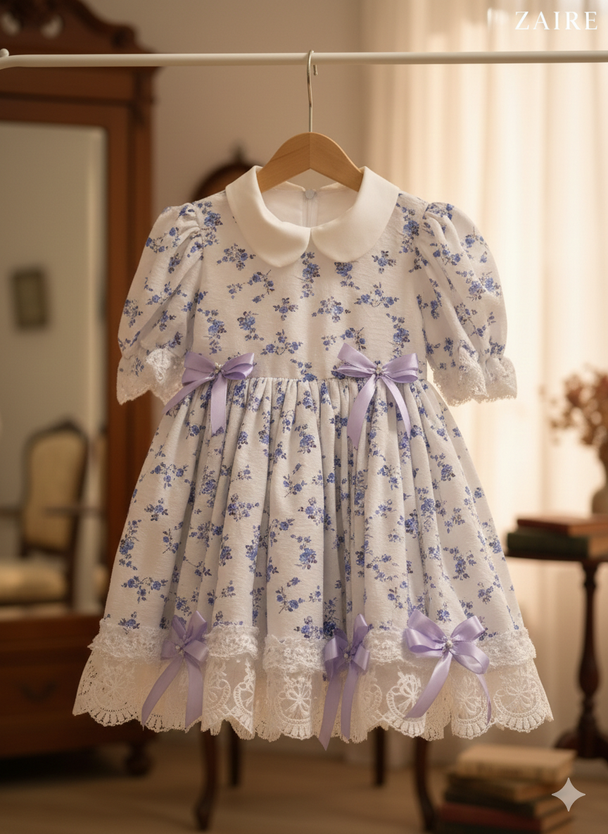 Rochie vintage cu floricele lila pentru fete - June