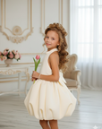 Rochie alba eleganta pentru fete, cu fundite din neopren - Dahlia