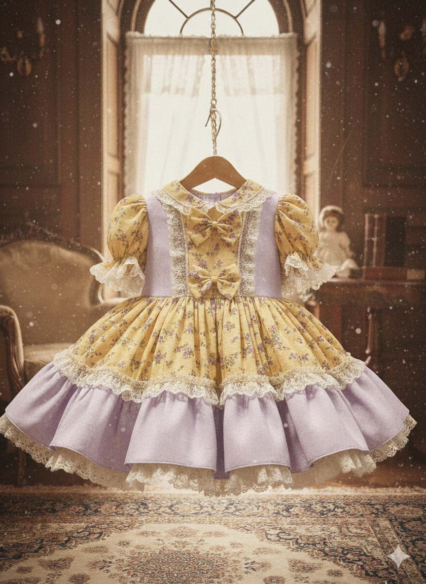 Rochie vintage cu floricele lila pentru fete - Matilda