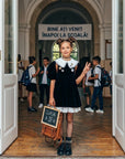 Rochie casual din catifea neagra si guler alb pentru fete - Sara
