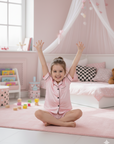 Pijama roz de vara model clasic din satin, pentru fete