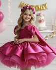 Rochie alba eleganta cu fundite pe umeri din tafta pentru fete - Barbie