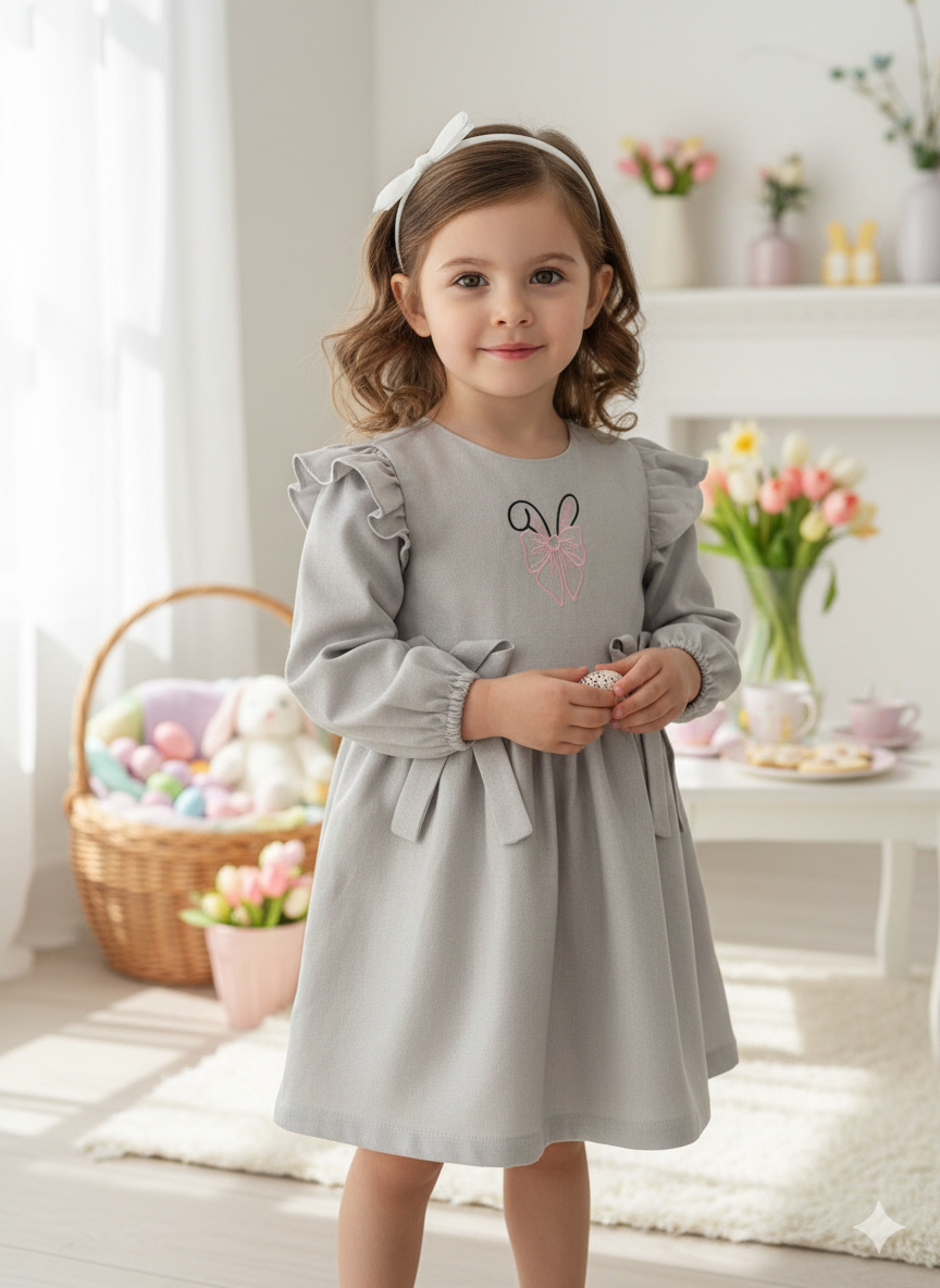 Rochie casual din in cu broderie pentru fete - Zury