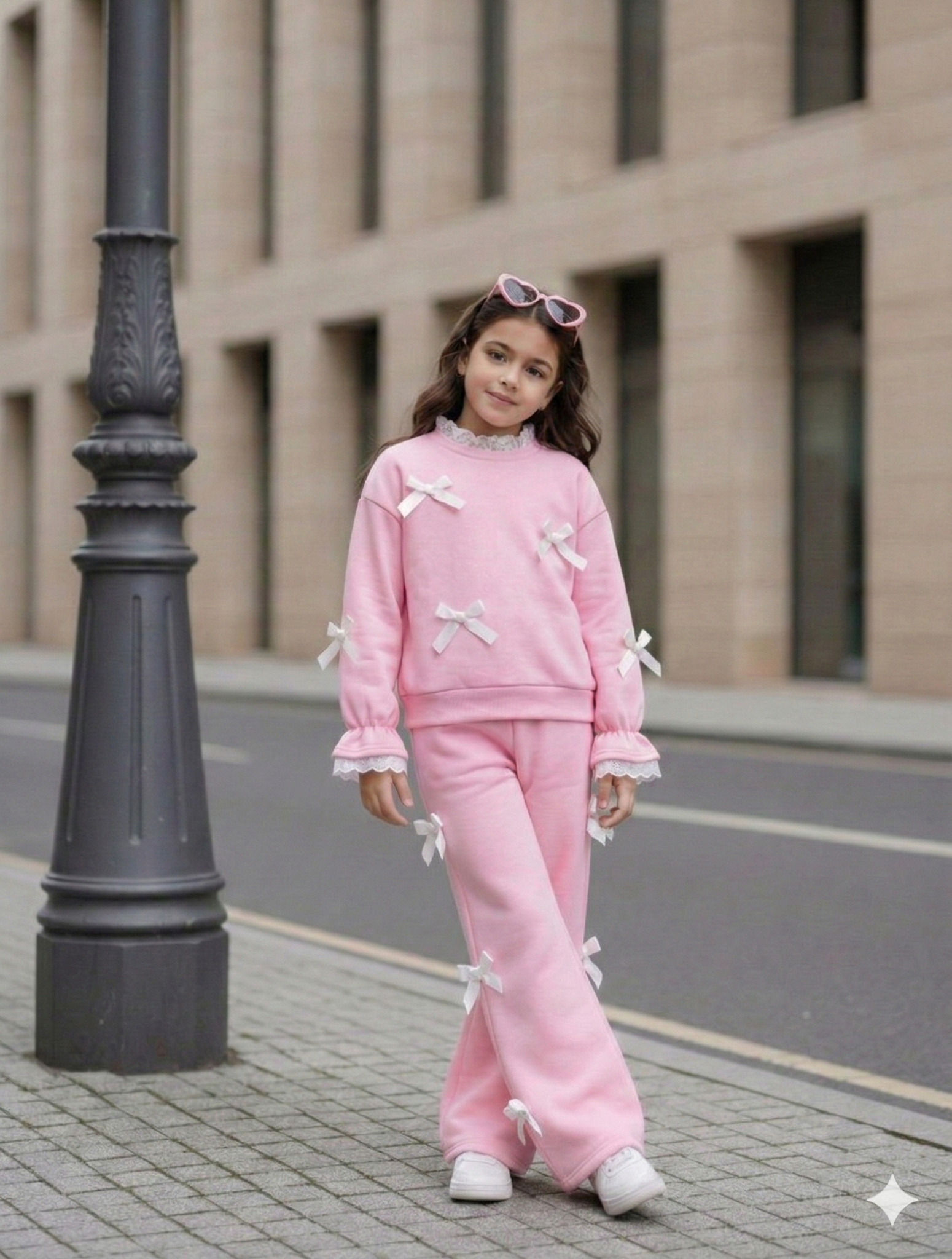 Trening lila casual din bumbac cu dantela pentru fete - Cora