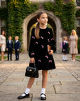 Rochie casual din catifea neagra si fundite roz pentru fete - Maisy