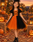 Rochie Halloween neagră și portocalie din tul pentru fete – Hazel